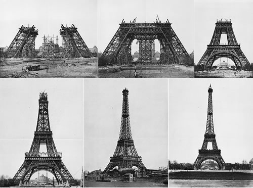 Diferentes momentos de la construcción de la Torre Eiffel