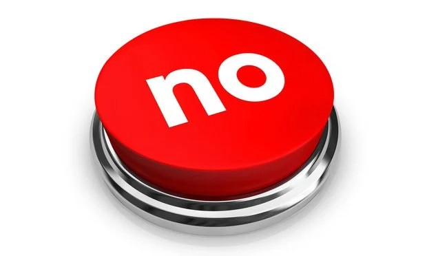 Un botón rojo con la palabra NO