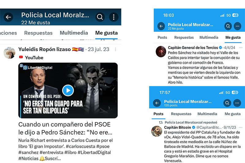 Vecinos exige la dimisión del concejal de seguridad de Moralzarzal por la  continua publicación de mensajes de extrema derecha en las redes sociales de la Policía Local