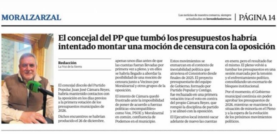 Recorte de la noticia en La Voz de la Sierra